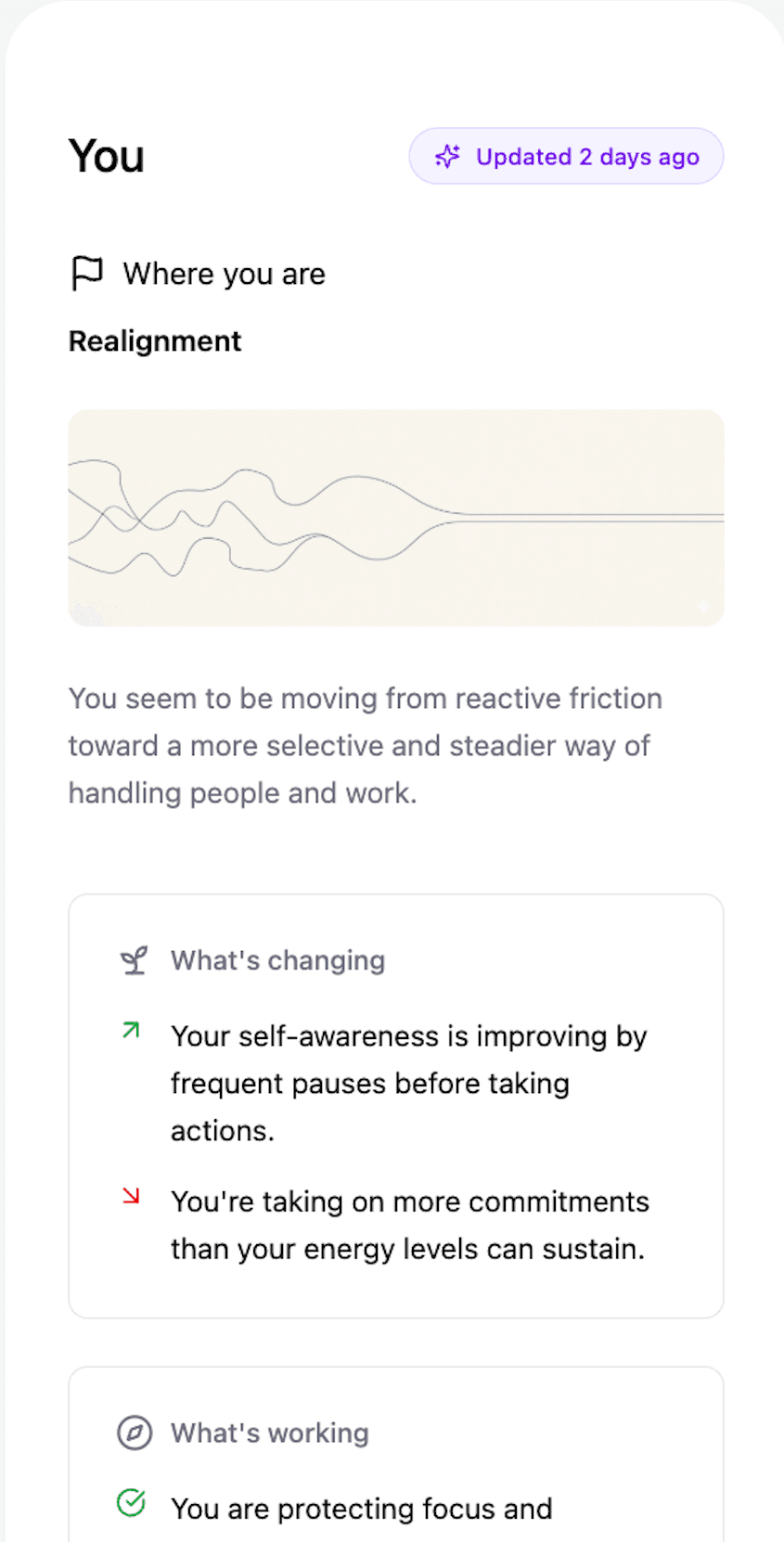 Reflect app screen showing longer-term personal patterns